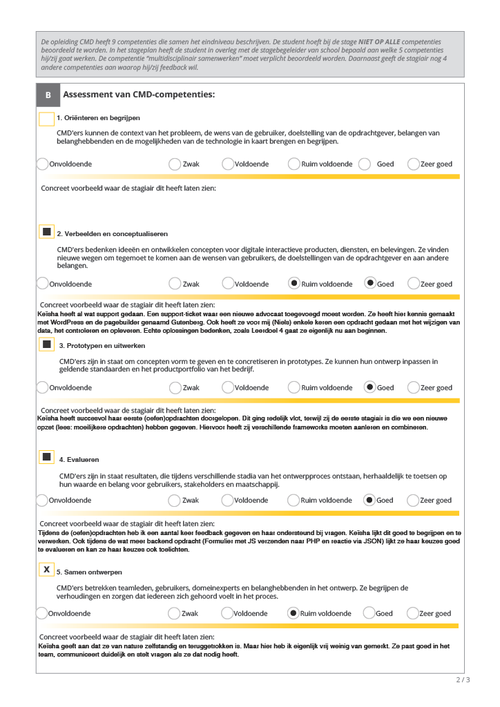 Feedback formulier van de collega