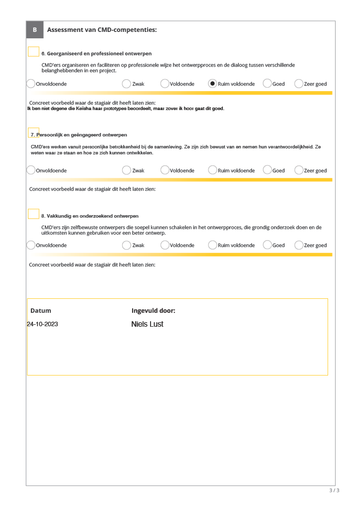 Feedback formulier van de collega