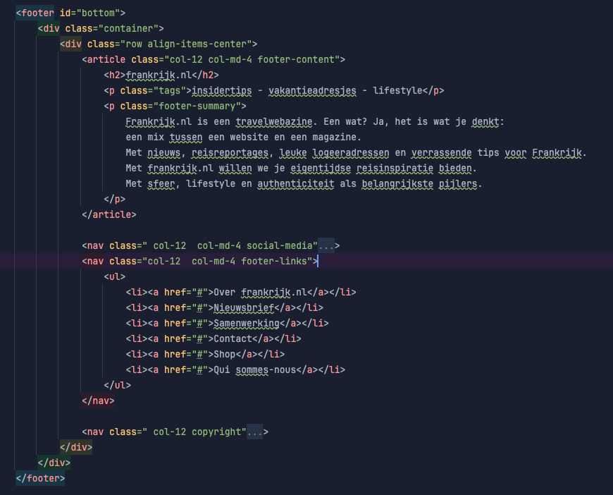 HTML structuur van de footer